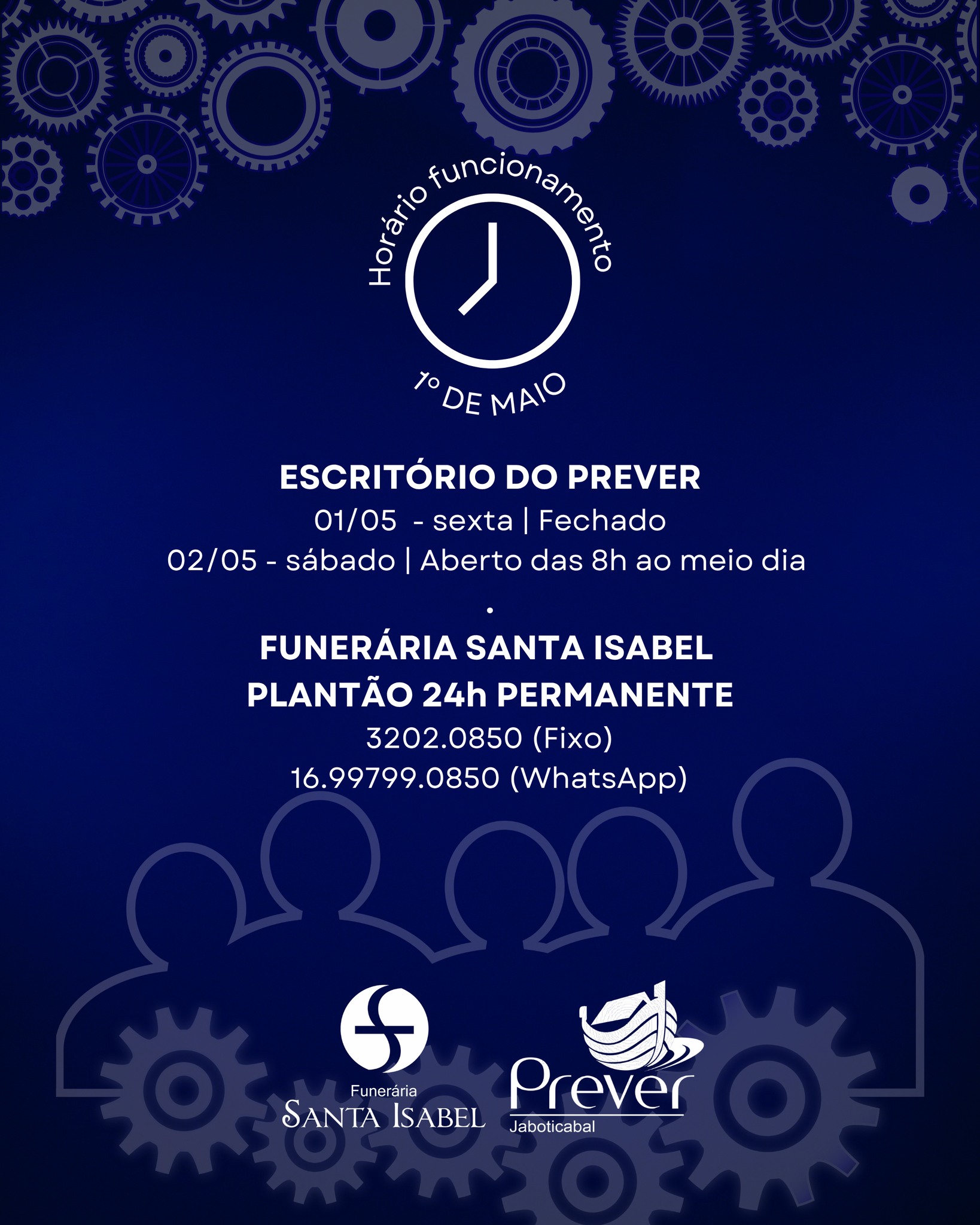 Atenção para o horário de funcionamento do Escritório do Prever neste feriado de 1º de Maio, Dia Internacional do Trabalho!  .