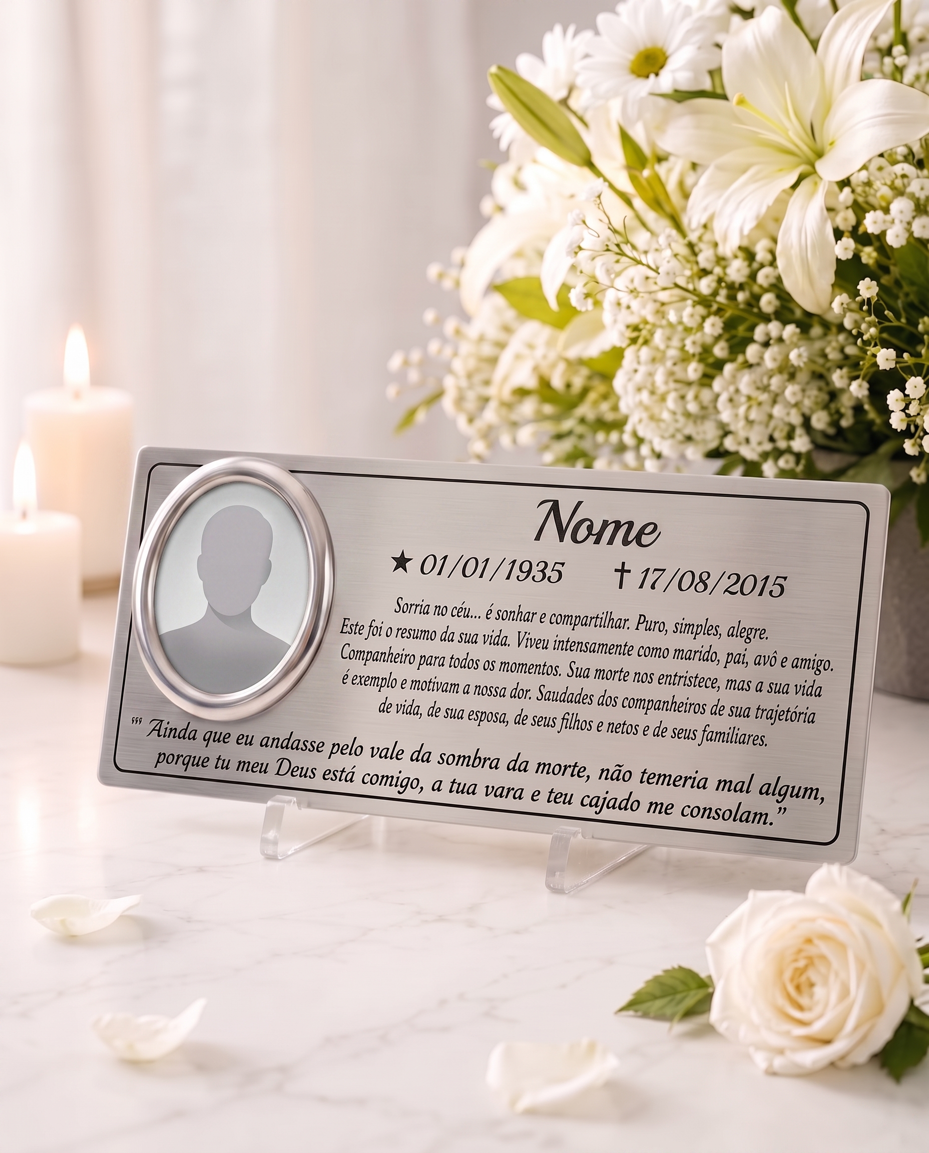 Placa memorial em inox personalizada com foto e mensagem